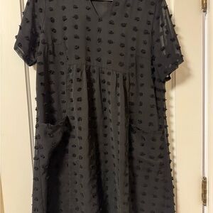 Black Textured Short Sleeve Dress